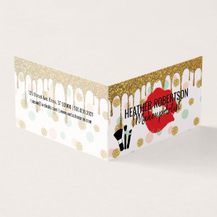 Gouden Glitter Drip   Rode kus   Polka Dot Patroon Visitekaartje