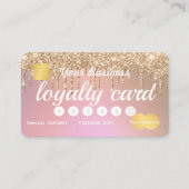 Gouden Glitter Drip Roos Roze Loyaliteit Credit Visitekaartje (Voorkant)