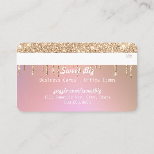 Gouden Glitter Drip Roos Roze Loyaliteit Credit Visitekaartje (Achterkant)