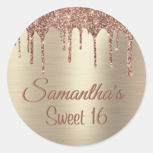 Gouden Glitter Drip Sweet 16 Verjaardag Ronde Sticker (Voorkant)