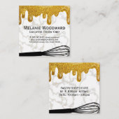 Gouden Glitter Drip | Wit marmer en whisky Vierkante Visitekaartje (Voorkant / Achterkant)