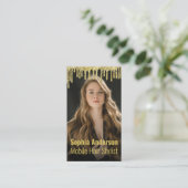 Gouden Glitter Dripping Moderne Haar Stylist QR Co Visitekaartje (Staand voorkant)