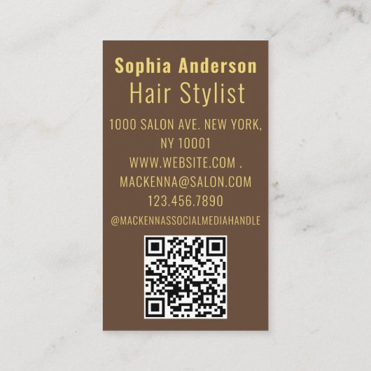 Gouden Glitter Dripping Moderne Haar Stylist QR Co Visitekaartje (Achterkant)