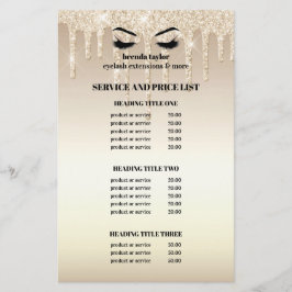 Gouden Glitter Dripps EYELASH SALON SERVICE LIJST Flyer
