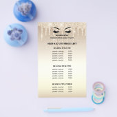 Gouden Glitter Dripps EYELASH SALON SERVICE LIJST Flyer (Enkel)