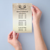 Gouden Glitter Dripps EYELASH SALON SERVICE LIJST Flyer (Hand)