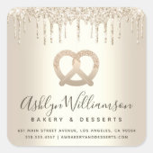 Gouden Glitter Drips Bakkerij Catering Gebak Chef Vierkante Sticker (Voorkant)