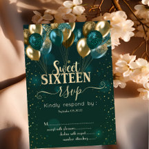 Gouden Glitter Drips Ballonnen Groen Sweet 16 RSVP