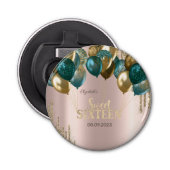 Gouden Glitter Drips Ballonnen Roos Goud Sweet 16 Button Flesopener (Voorkant)