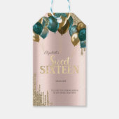 Gouden Glitter Drips Ballonnen Roos Goud Sweet 16 Cadeaulabel (Voorkant)