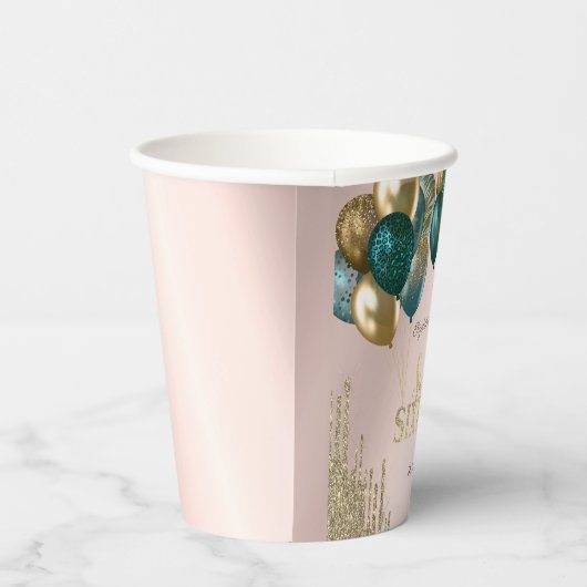 Gouden Glitter Drips Ballonnen Roos Goud Sweet 16 Papieren Bekers (Rechts)