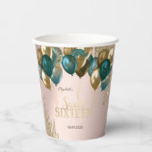 Gouden Glitter Drips Ballonnen Roos Goud Sweet 16 Papieren Bekers (Voorkant)