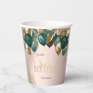 Gouden Glitter Drips Ballonnen Roos Goud Sweet 16 Papieren Bekers