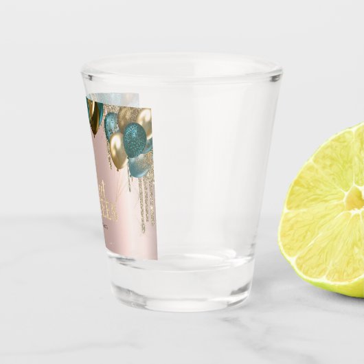 Gouden Glitter Drips Ballonnen Roos Goud Sweet 16 Shot Glas (Rechts)