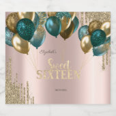 Gouden Glitter Drips Ballonnen Roos Goud Sweet 16 Sparkling Wijnetiket (Enkel label)