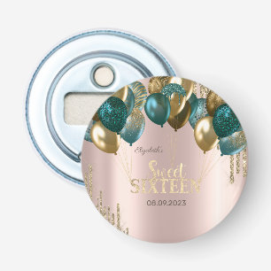 Gouden Glitter Drips Ballonnen Roze Goud Sweet 16 Button Flesopener
