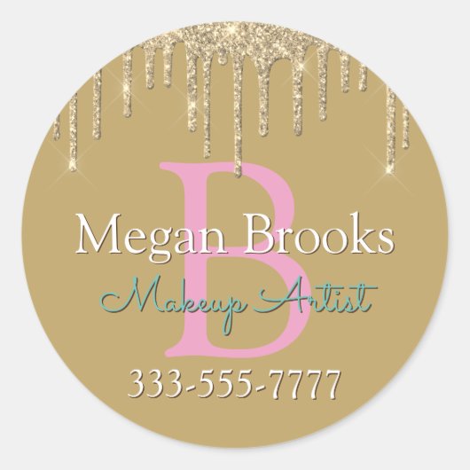 Gouden Glitter Drips DIY Naam Monogram Business Ro Ronde Sticker (Voorkant)
