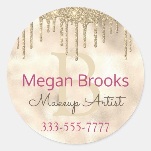 Gouden Glitter Drips DIY Naam Monogram Titel Fuchs Ronde Sticker (Voorkant)