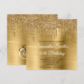 Gouden Glitter Drips en Folie 40e Verjaardag Kaart (Voorkant / Achterkant)