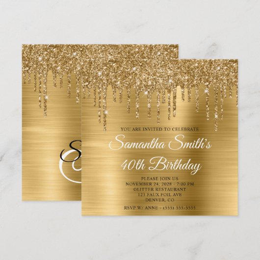 Gouden Glitter Drips en Folie 40e Verjaardag Kaart (Voorkant / Achterkant)