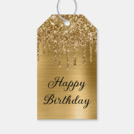 Gouden Glitter Drips Folie Happy Birthday Cadeaulabel