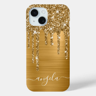 Gouden Glitter Drips Glam Girly Signature iPhone 15 Case