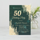 Gouden Glitter Drips Groen 50ste Verjaardag Kaart (Staand voorkant)