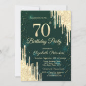Gouden Glitter Drips Groen 70ste verjaardag Kaart (Voorkant)