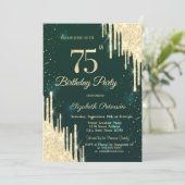 Gouden Glitter Drips Groen 75e verjaardag Kaart (Staand voorkant)