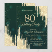 Gouden Glitter Drips Groen 80ste Verjaardag Kaart (Voorkant / Achterkant)
