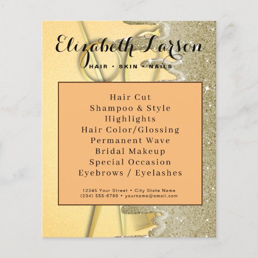 Gouden Glitter Drips Haar Stylist Salon Haar Salon Flyer (Voorkant)