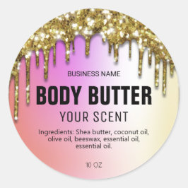 Gouden Glitter Drips Holografische Body Butter Lab Ronde Sticker