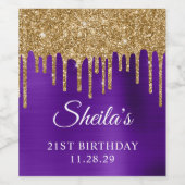 Gouden Glitter Drips Indigo Paarse 21e Verjaardag Wijn Etiket (Enkel label)
