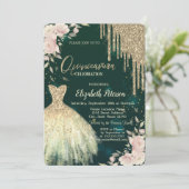 Gouden Glitter Drips, Jurk, Bloemengroene Quincean Kaart (Staand voorkant)