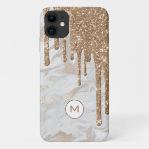 Gouden Glitter Drips Monogrammed Case-Mate iPhone Case