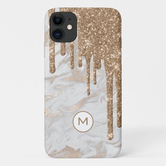 Gouden Glitter Drips Monogrammed Case-Mate iPhone Case (Achterkant)