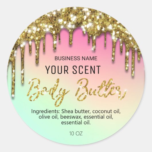 Gouden Glitter Drips Neon Body Butter Labels (Voorkant)