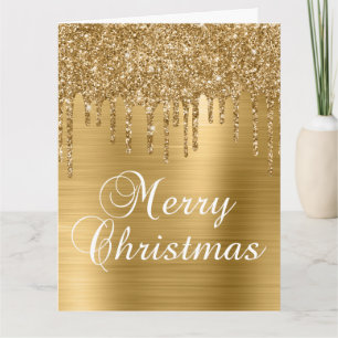 Gouden Glitter Drips op Faux Folie Vrolijk Kerstfe Kaart