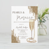 Gouden Glitter Drips Parels Prosecco Bruiloft Fees Kaart (Staand voorkant)