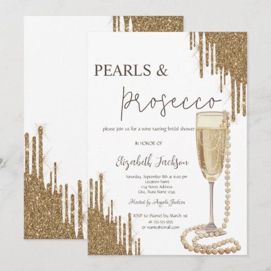 Gouden Glitter Drips Parels Prosecco Vrijgezellenf Kaart (Voorkant / Achterkant)