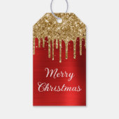 Gouden Glitter Drips Rode Folie Vrolijk Kerstfeest Cadeaulabel (Voorkant)