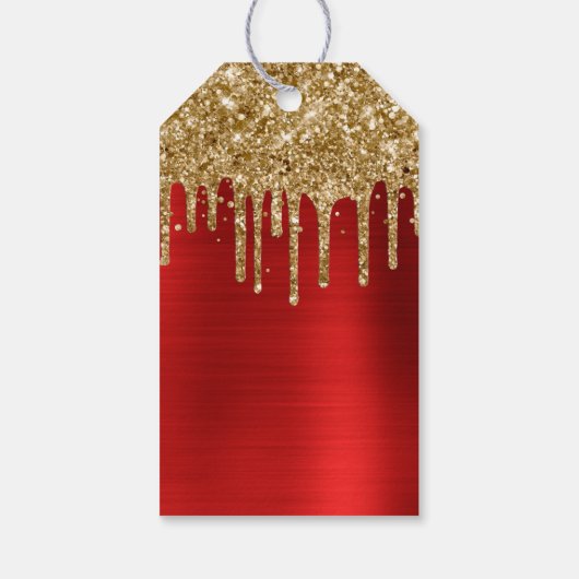 Gouden Glitter Drips Rode Folie Vrolijk Kerstfeest Cadeaulabel (Achterkant)