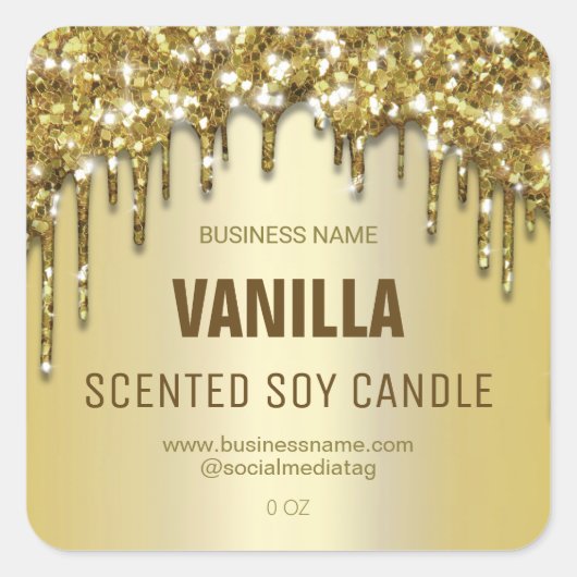 Gouden Glitter Drips Soy Candle Labels (Voorkant)