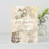 Gouden Glitter Drips Theeset Vrijgezellenfeest Kaart (Staand voorkant)