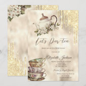 Gouden Glitter Drips Theeset Vrijgezellenfeest Kaart (Voorkant / Achterkant)