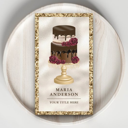 Gouden Glitter Druipende Chocolade Cake Bloemrijke Visitekaartje