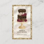 Gouden Glitter Druipende Chocolade Cake Bloemrijke Visitekaartje (Voorkant)