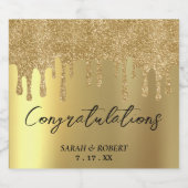 Gouden Glitter Druipende Trouw Sparkling Wijnetiket (Enkel label)