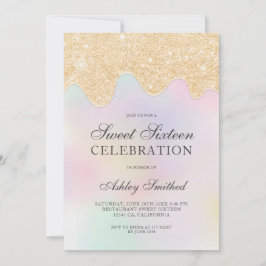 Gouden glitter druipt parel foto zoet zestien kaart