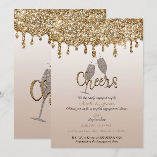 Gouden Glitter Drup Glam Bubbel Bruiloft Feest Kaart (Voorkant / Achterkant)